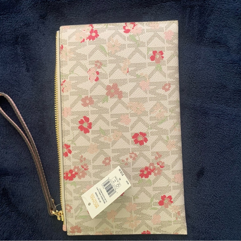 MICHAEL Michael Kors Floral Pink and Beige Wristlet Clutch